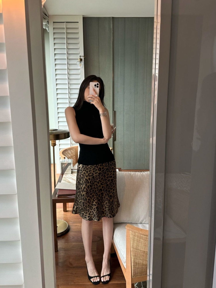 Women'S Fashion Gilded Age - Vintage Gilded Leopard Pattern A-Line High-Waist
