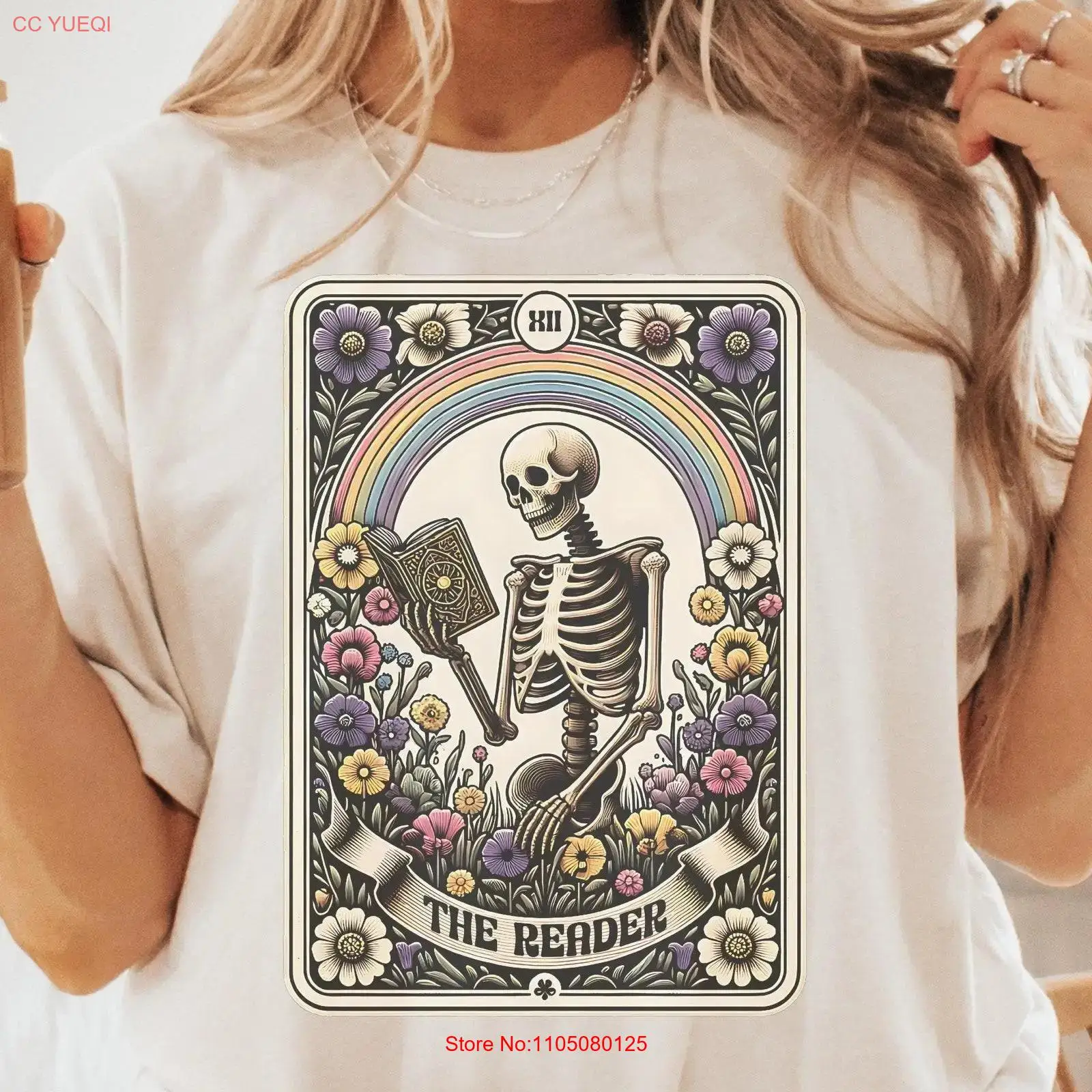Women'S Fashion Graphic Tees - The Reader TaroT T Shirt Skeleton
