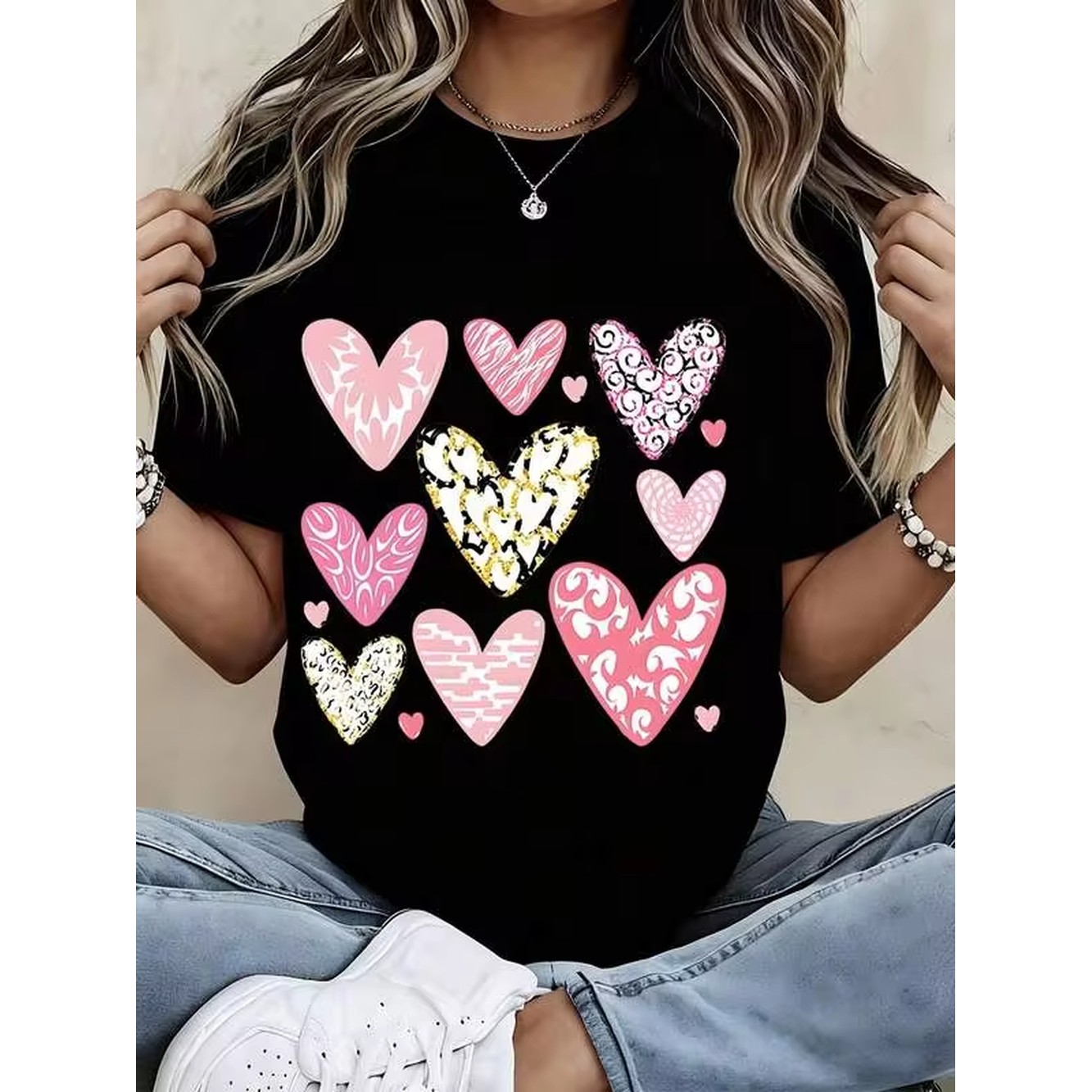 Women Black T Shirt Valentine  - đánh giá và giá Women'S Fashion Graphic Tees